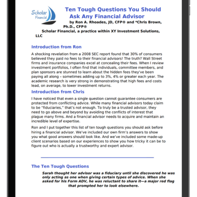 Cover page of "Ten Tough Questions You Should Ask Any Financial Advisor"