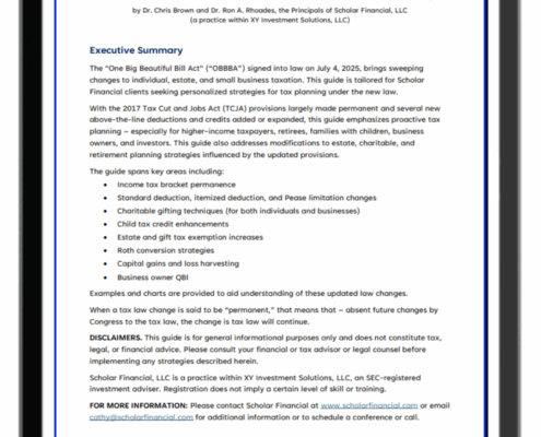 Cover page of the July 2025 Guide to Retirement and Tax Planning following the "One Big Beautiful Bill Act"